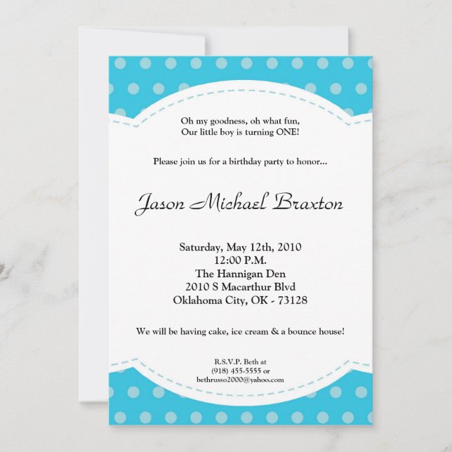 12x18 Boy Blue Punkt Poke Birthday Einladung (Vorderseite)