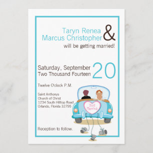 12x18 Bride Groom Car Cans Einladung Hochzeit