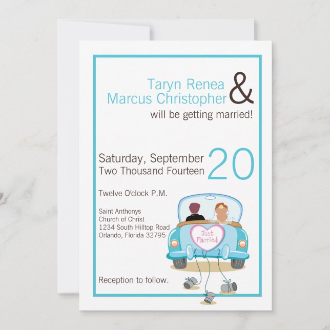 12x18 Bride Groom Car Cans Hochzeitseinladung Einladung (Vorderseite)