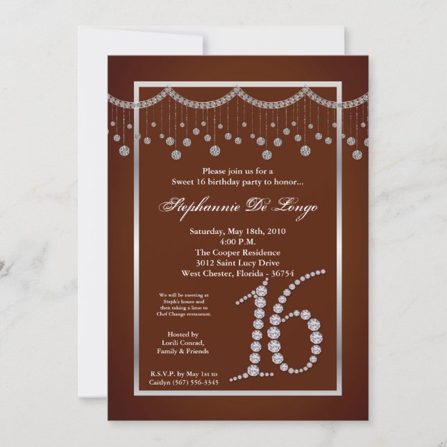 12x18 Brown Diamond Sweet 16 Geburtstag Einladung (Vorderseite)