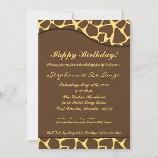 12x18 Brown-Giraffen-Druck-Geburtstags-Party Einladung