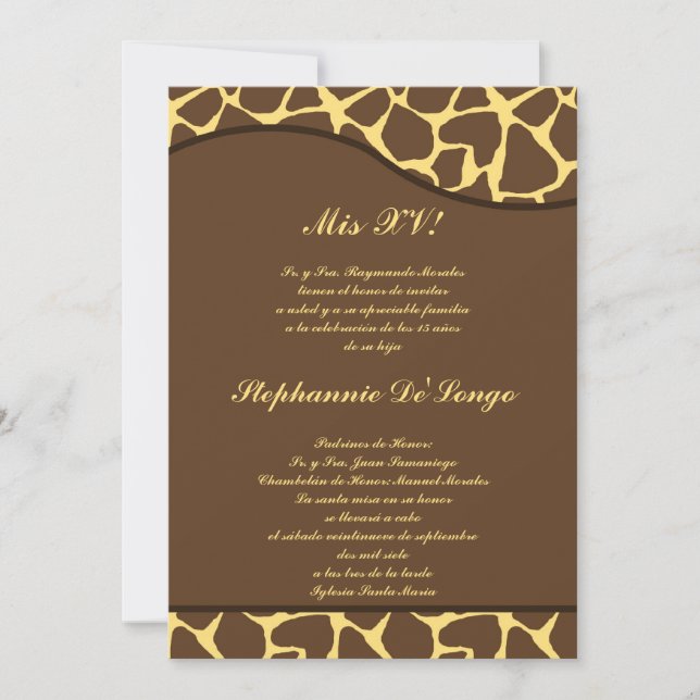12x18 Brown Yellow Giraffe Quinceanera Party Einla Einladung (Vorderseite)