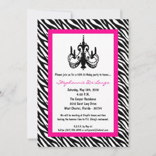 12x18 Chandelier Pink Zebra 16. Geburtstagseinladu Einladung
