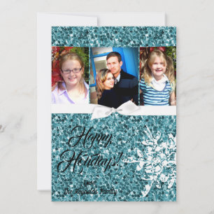 12x18 Christmas XMAS Blue Glitzer Silver FOTO Card Feiertagskarte