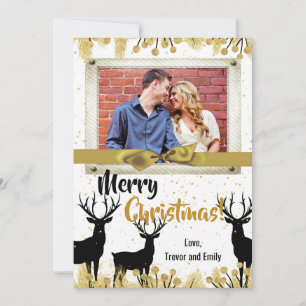 12x18 Christmas XMAS Gold Deer Buck Dock FOTO Card Feiertagskarte