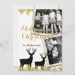 12x18 Christmas XMAS Gold Deer Buck Dock FOTO Card Feiertagskarte