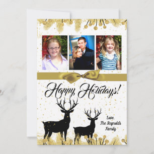 12x18 Christmas XMAS Gold Deer Buck Dock FOTO Card Feiertagskarte