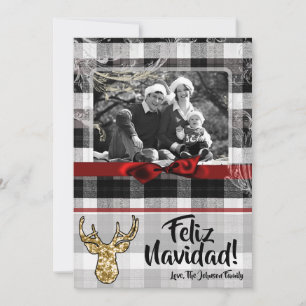 12x18 Christmas XMAS Karierte Hirschfoto-Karte Feiertagskarte