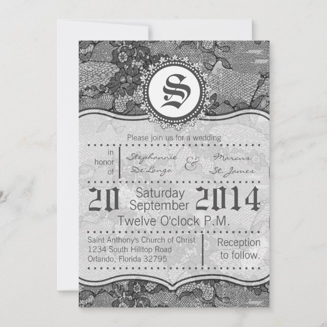 12x18 Country Black Lace Print Wedding Einladung (Vorderseite)