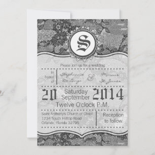 12x18 Country Black Lace Print Wedding Einladung