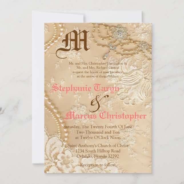 12x18 Country Lace Viktorianisch Vint Hochzeit Ein Einladung (Vorderseite)