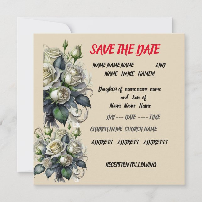 12x18 creme Rose Hochzeit SAVE THE DATE einladen (Vorderseite)