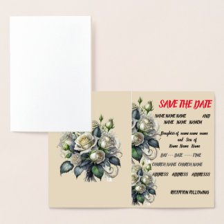 12x18 creme Rose Hochzeit SAVE THE DATE einladen Folienkarte