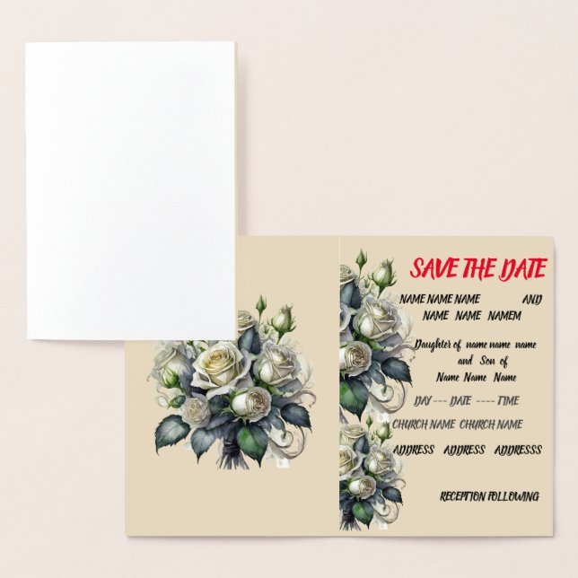 12x18 creme Rose Hochzeit SAVE THE DATE einladen Folienkarte (Anzeige)