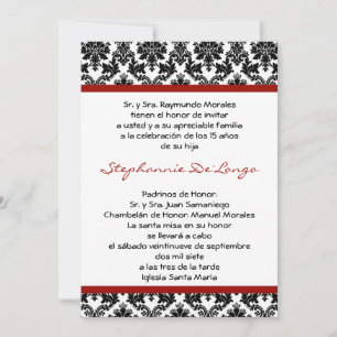 12x18 Crimson Red Damask Quinceanera Einladung