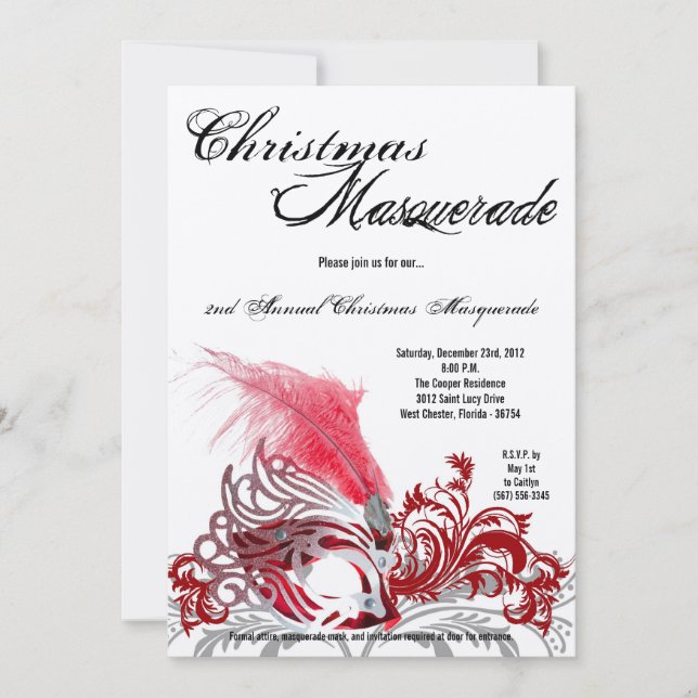 12x18 Crimson Red Masquerade Weihnachts-Einladung Einladung (Vorderseite)