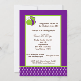 12x18 Dark Lila Bumble Bee Birthday Party Einladun Einladung