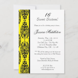 12x18 Dark Yellow Damask Geburtstagsparty Einladun Einladung