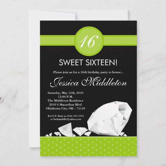 12x18 Diamonds Jewels Sweet 16 Birthday Einladung (Vorderseite)