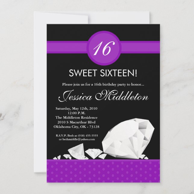 12x18 Diamonds Jewels Sweet 16 Birthday Einladung (Vorderseite)