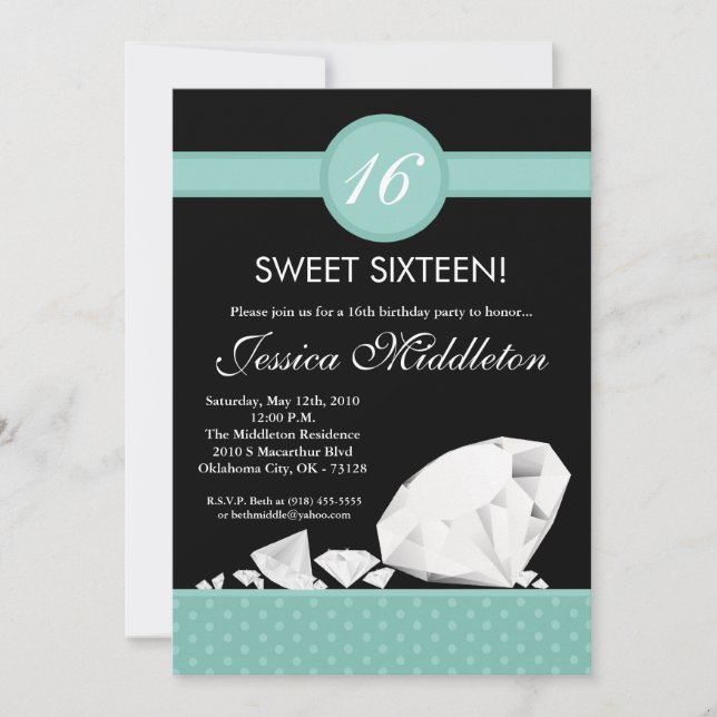 12x18 Diamonds Jewels Sweet 16 Birthday Einladung (Vorderseite)