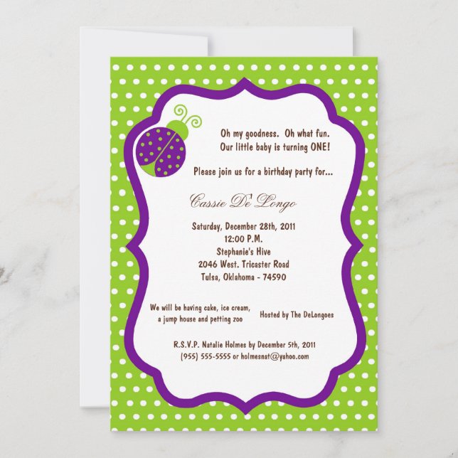 12x18 Electric Green Lady Bug Birthday Party Einla Einladung (Vorderseite)