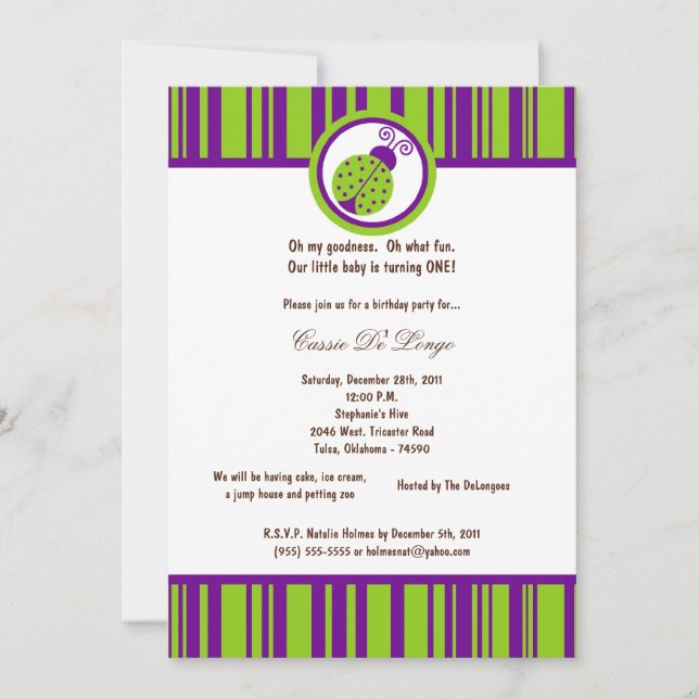 12x18 Electric Green Lady Bug Birthday Party Einla Einladung (Vorderseite)