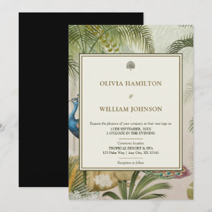 12x18 Elegante Black Tropical Peacock Palm Wedding Einladung