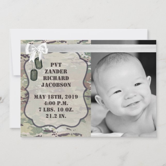 12x18 Foto Birth Announcement Army OCP Camouflage  Ankündigung (Vorderseite)