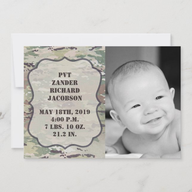 12x18 Foto Birth Announcement Army OCP Camouflage  Ankündigung (Vorderseite)