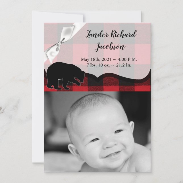 12x18 Foto Birth Announcement Army Red Buffalo Bär Ankündigung (Vorderseite)