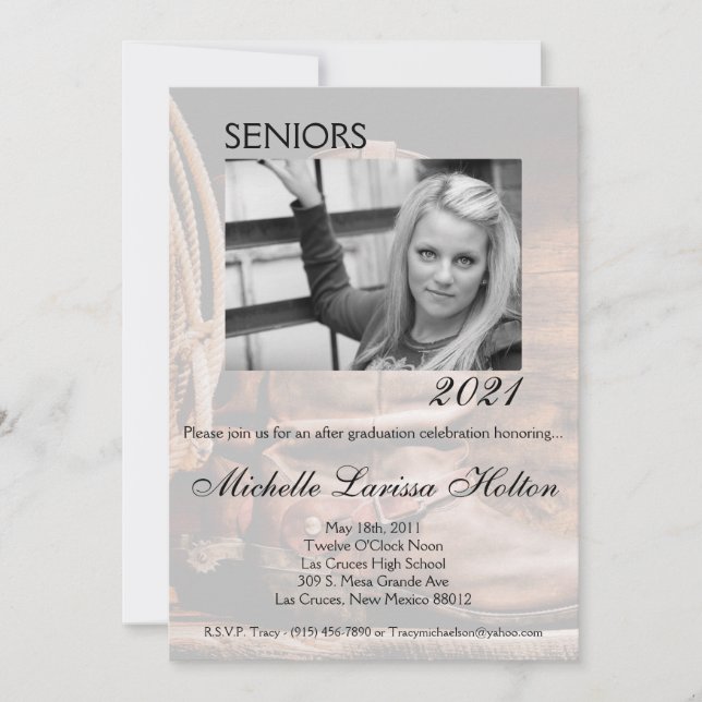 12x18 Foto Graduation Party Einladung Cowboy Boots (Vorderseite)