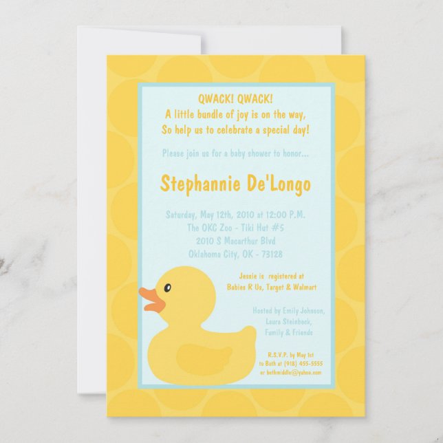 12x18 gelbe Ducky Duc Baby-Duschen-Gummieinladung Einladung (Vorderseite)
