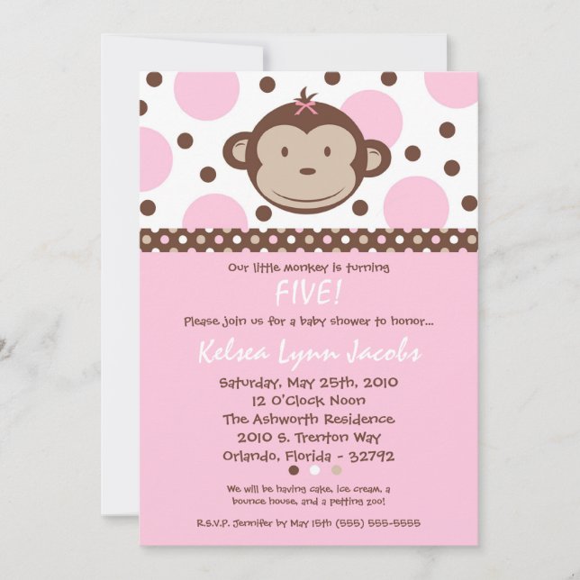 12x18 Girl Modern Mod Monkey Birthday Par Einladun Einladung (Vorderseite)