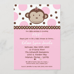 12x18 Girl Modern Mod Monkey Birthday Par Einladun Einladung
