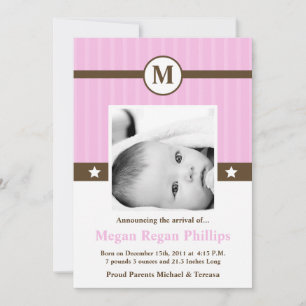 12x18 Girl Pink Monogram FOTO Geburtsankündigung Ankündigung