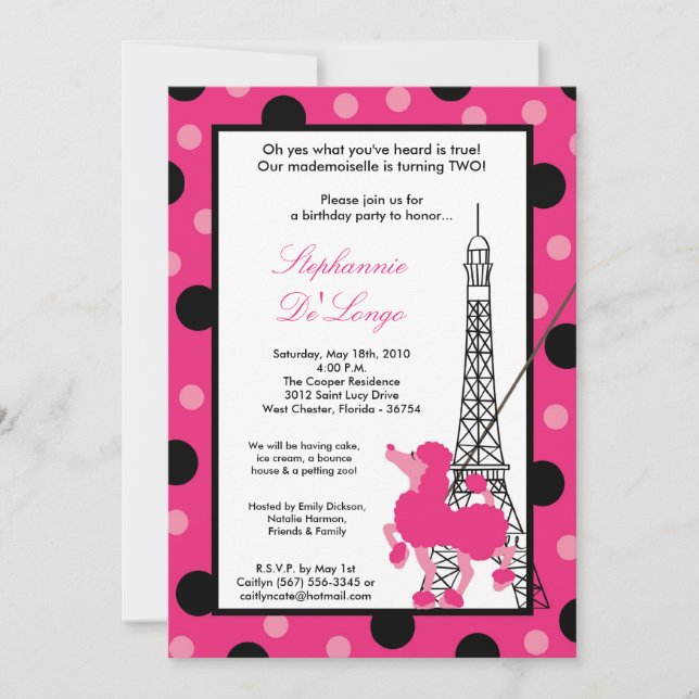 12x18 Girl Pink Poodle Paris Birthday Par Einladun Einladung (Vorderseite)