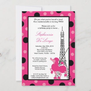 12x18 Girl Pink Poodle Paris Birthday Par Einladun Einladung