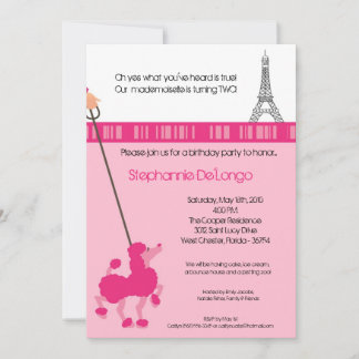 12x18 Girl Pink Poodle Paris Birthday Par Einladun Einladung