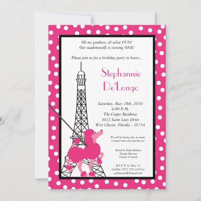 12x18 Girl Pink Poodle Paris Birthday Par Einladun Einladung (Vorderseite)