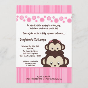 12x18 Girl Pink Pop Monkey Baby Dusche Einladung