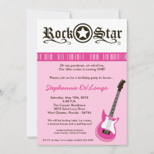 12x18 Girl Pink Rock Gitarre Geburtstagsparty Einl Einladung