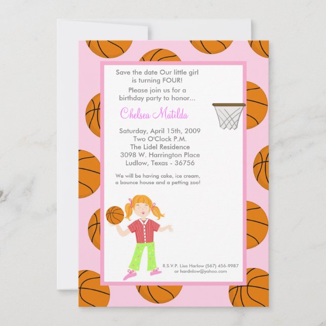 12x18 Girl Sports Basket Ball Kinderdusche Einladu Save The Date (Vorderseite)
