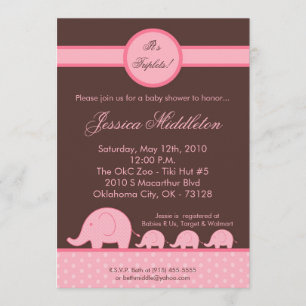 12x18 Girl Triplets Elefant Baby Dusche Einladung