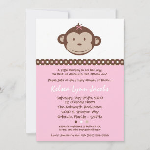 12x18 Girly Modern Mod Monkey Baby Shower Einladun Einladung