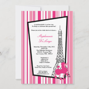 12x18 Girly Pink Poodle Paris Babydusche Einladung