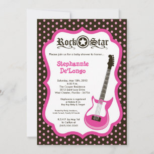 12x18 Girly Pink Rock Gitarre Kinderdusche Einladu Einladung