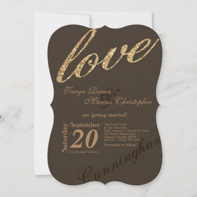 12x18 Gold Foil Glitzer Liebe Einladung Hochzeit (Vorderseite)