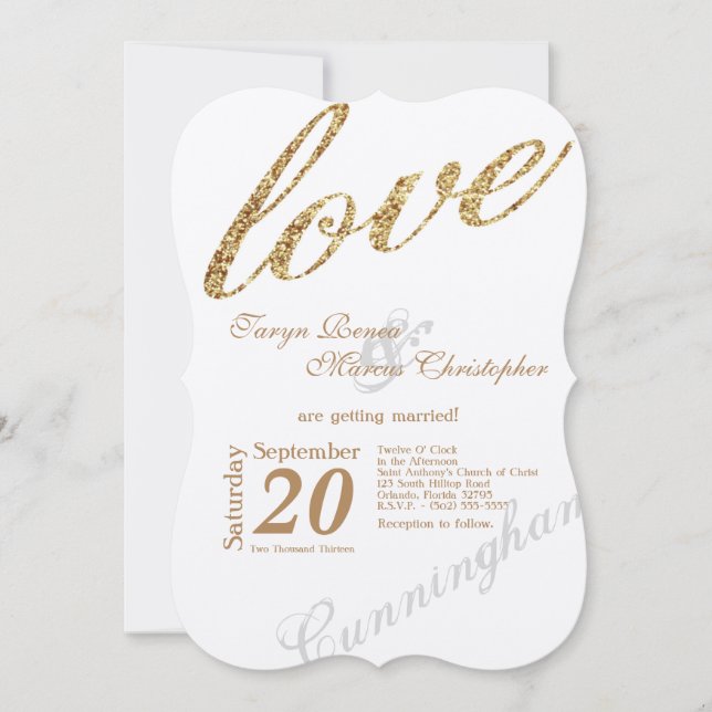12x18 Gold Foil Glitzer Liebe Einladung Hochzeit (Vorderseite)