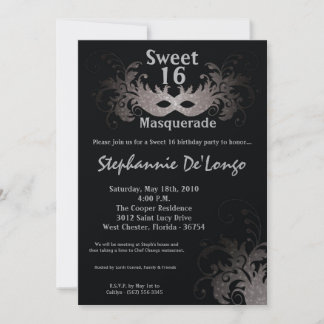 12x18 Gray Masquerade Sweet 16 Geburtstag Einladun Einladung